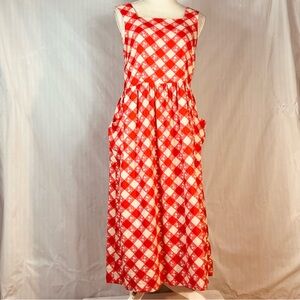 Joanie Dress Cottagecore Red & Cream Gingham Floral Print MIDI Pleated Skirt 4